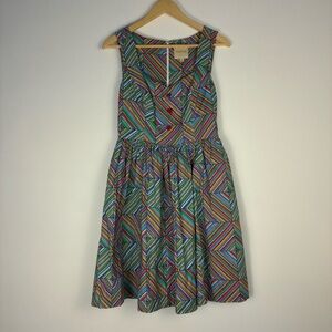 ModCloth Myrtle wood pinup candy stripe dress size M rainbow geo
